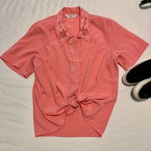 Vintage Embroidered Audrey L. Short sleeved blouse.